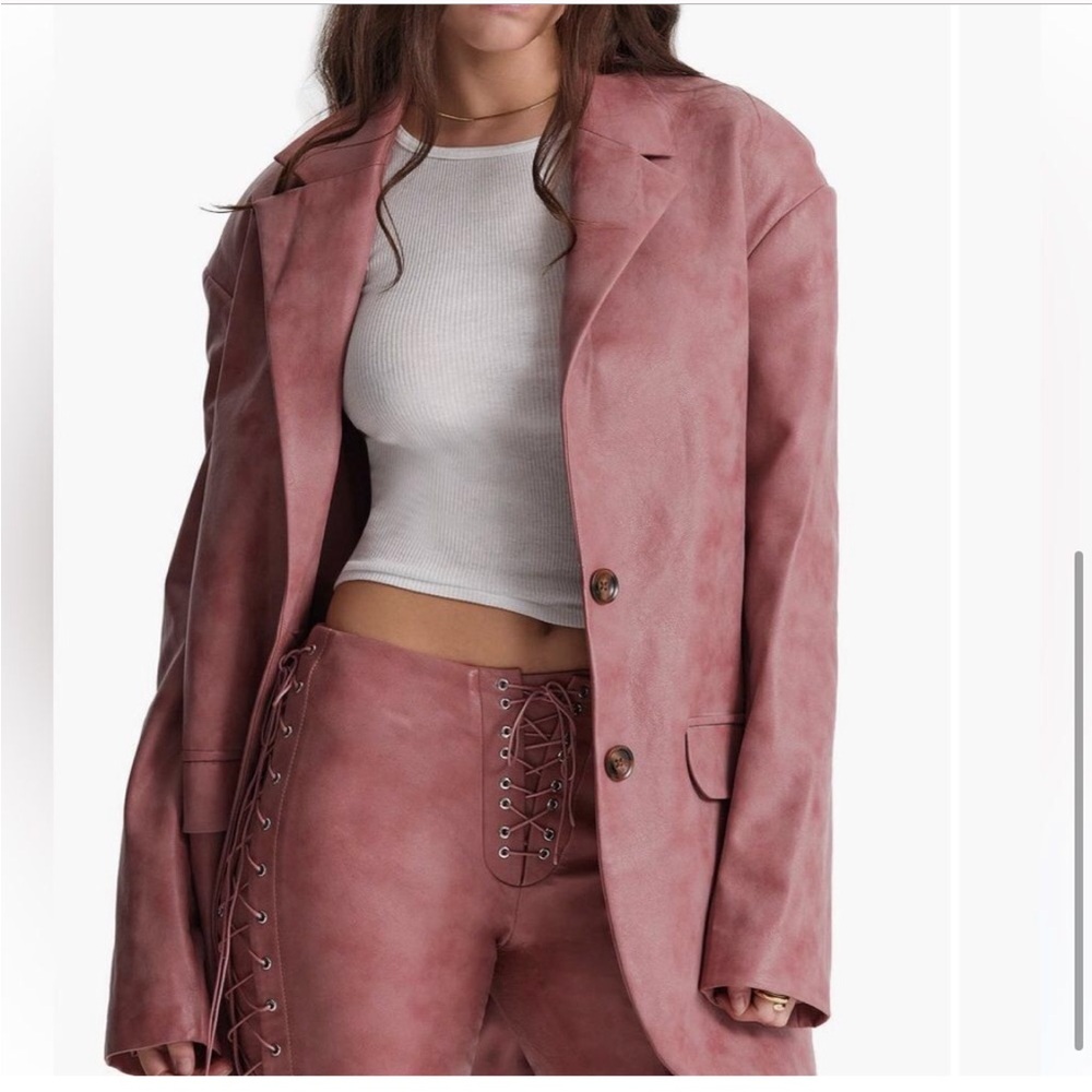 House of CB Kiera soft pink oversized blazer faux leather boho romantic S NWT